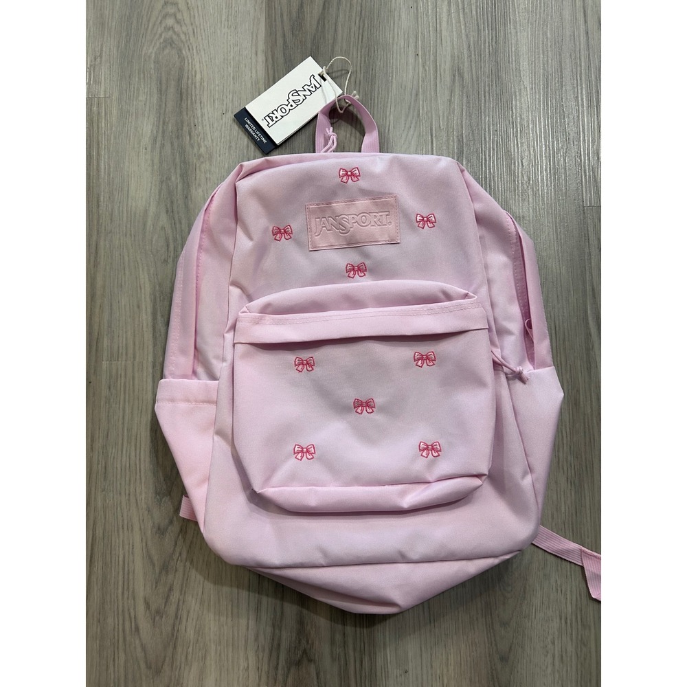 JanSport Girls SuperBreak Plus Bow Embroidered Polyester OS Light Pink Backpack
